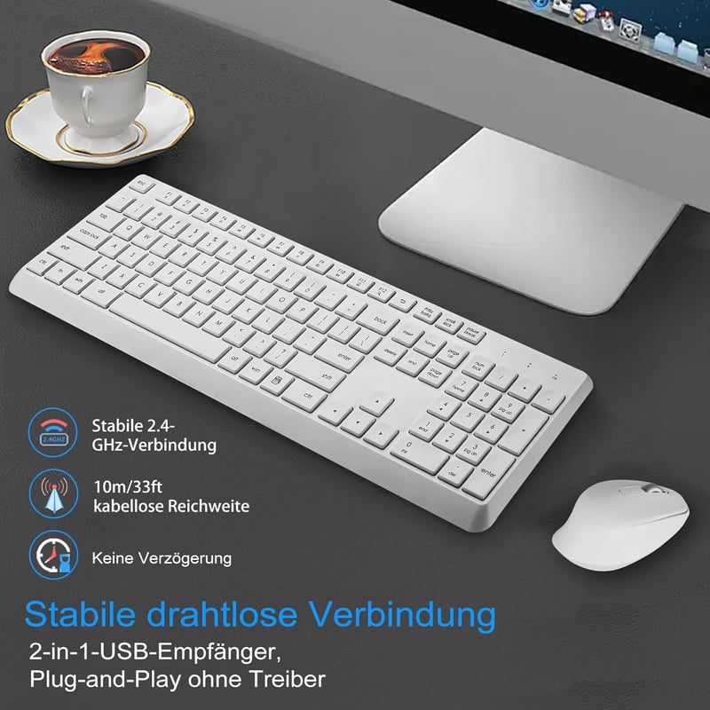 HUO JI Vezeték Nélküli Billentyűzet és Egér Szett, Csendes QWERTY Billentyűzet Ergonomikus Egérrel Windows Mac PC Laptop, Rózsaszín Fehér