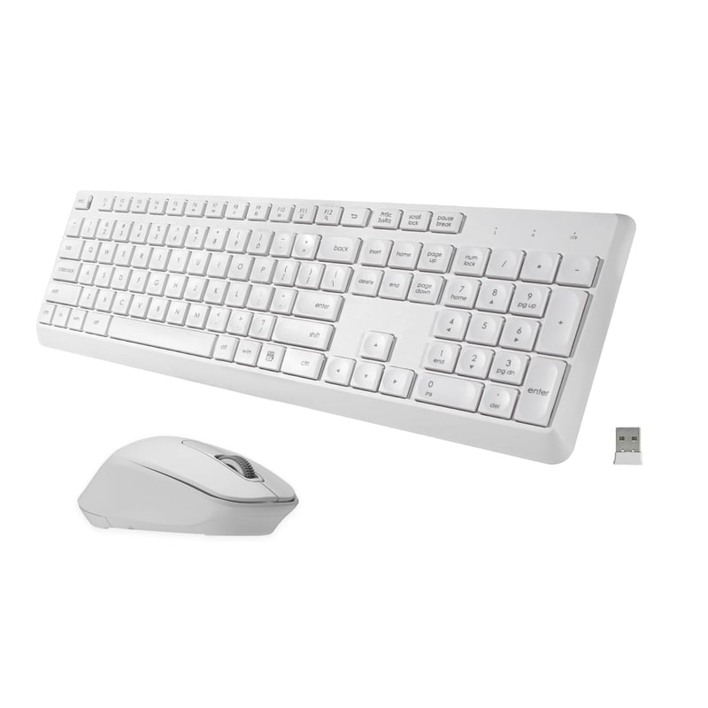 HUO JI Bezdrôtová Klávesnica a Myš Set, Tichá QWERTY Klávesnica s Ergonomickou Myšou pre Windows Mac PC Laptop, Ružovo-Biela