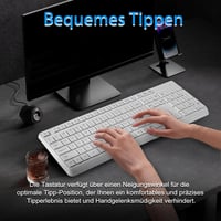 HUO JI Vezeték Nélküli Billentyűzet és Egér Szett, Csendes QWERTY Billentyűzet Ergonomikus Egérrel Windows Mac PC Laptop, Rózsaszín Fehér 4
