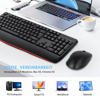 HUO JI Vezeték Nélküli Billentyűzet és Egér Szett, QWERTY Ergonomikus 2.4G Teljes Méretű Számítógép Billentyűzet Csuklótámasszal és 3 Szintű 2