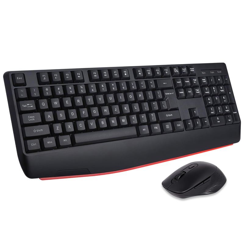 Bezdrôtová klávesnica a myš HUO JI, QWERTY ergonomická 2.4G plnohodnotná počítačová klávesnica s opierkou zápästia a 3 úrovňami