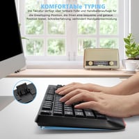 HUO JI Vezeték Nélküli Billentyűzet és Egér Szett, QWERTY Ergonomikus 2.4G Teljes Méretű Számítógép Billentyűzet Csuklótámasszal és 3 Szintű 6