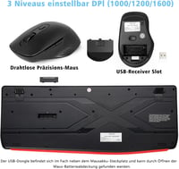 HUO JI Vezeték Nélküli Billentyűzet és Egér Szett, QWERTY Ergonomikus 2.4G Teljes Méretű Számítógép Billentyűzet Csuklótámasszal és 3 Szintű 5