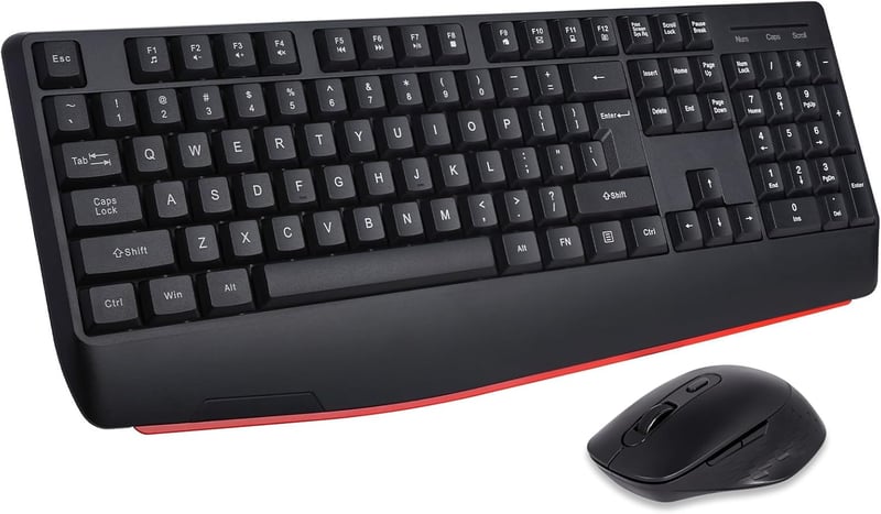 HUO JI Vezeték Nélküli Billentyűzet és Egér Szett, QWERTY Ergonomikus 2.4G Teljes Méretű Számítógép Billentyűzet Csuklótámasszal és 3 Szintű