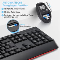 HUO JI Vezeték Nélküli Billentyűzet és Egér Szett, QWERTY Ergonomikus 2.4G Teljes Méretű Számítógép Billentyűzet Csuklótámasszal és 3 Szintű 3