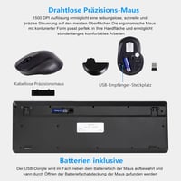 HUO JI Vezeték Nélküli Billentyűzet és Egér Szett Windows Mac Számítógéphez, QWERTY Kiosztás, 2.4G Ergonomikus Teljes Méret, Csendes Fekete 6