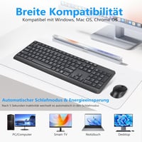 HUO JI Vezeték Nélküli Billentyűzet és Egér Szett Windows Mac Számítógéphez, QWERTY Kiosztás, 2.4G Ergonomikus Teljes Méret, Csendes Fekete 5