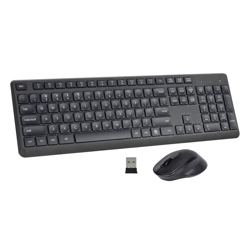 HUO JI Bezdrôtová Klávesnica a Myš pre Windows Mac, QWERTY Rozloženie, 2.4G Ergonomická Plná Veľkosť, Tichá Čierna