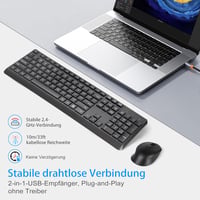 HUO JI Vezeték Nélküli Billentyűzet és Egér Szett Windows Mac Számítógéphez, QWERTY Kiosztás, 2.4G Ergonomikus Teljes Méret, Csendes Fekete 2