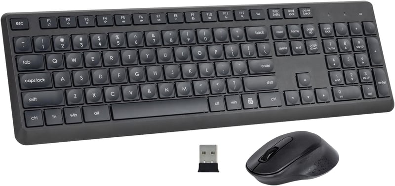 HUO JI Vezeték Nélküli Billentyűzet és Egér Szett Windows Mac Számítógéphez, QWERTY Kiosztás, 2.4G Ergonomikus Teljes Méret, Csendes Fekete