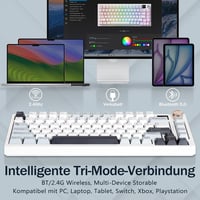 HUO JI Vezeték Nélküli Gaming Mechanikus Billentyűzet 81 Gombos RGB Háttérvilágítás 4000mAh Akkumulátor Fehér 8