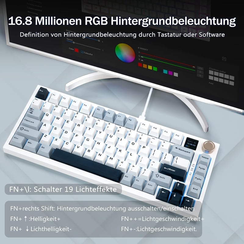 HUO JI Vezeték Nélküli Gaming Mechanikus Billentyűzet 81 Gombos RGB Háttérvilágítás 4000mAh Akkumulátor Fehér