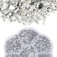 Set de 7 piese cu strasuri plate Hurifeng în cutie sub formă de floare, 3500 bucăți cristale decorative SS4-SS20 argintii pentru decorarea unghiilor și crearea de bijuterii 7