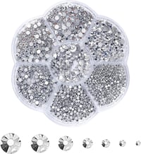 Set de 7 piese cu strasuri plate Hurifeng în cutie sub formă de floare, 3500 bucăți cristale decorative SS4-SS20 argintii pentru decorarea unghiilor și crearea de bijuterii 1