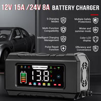 Inteligentná nabíjačka batérií Husgw 15A/8A 12V/24V s farebným displejom, teplotnou kompenzáciou, pre AGM, GEL, EFB, LiFePO4, Li-Ion, autá a motocykle 2