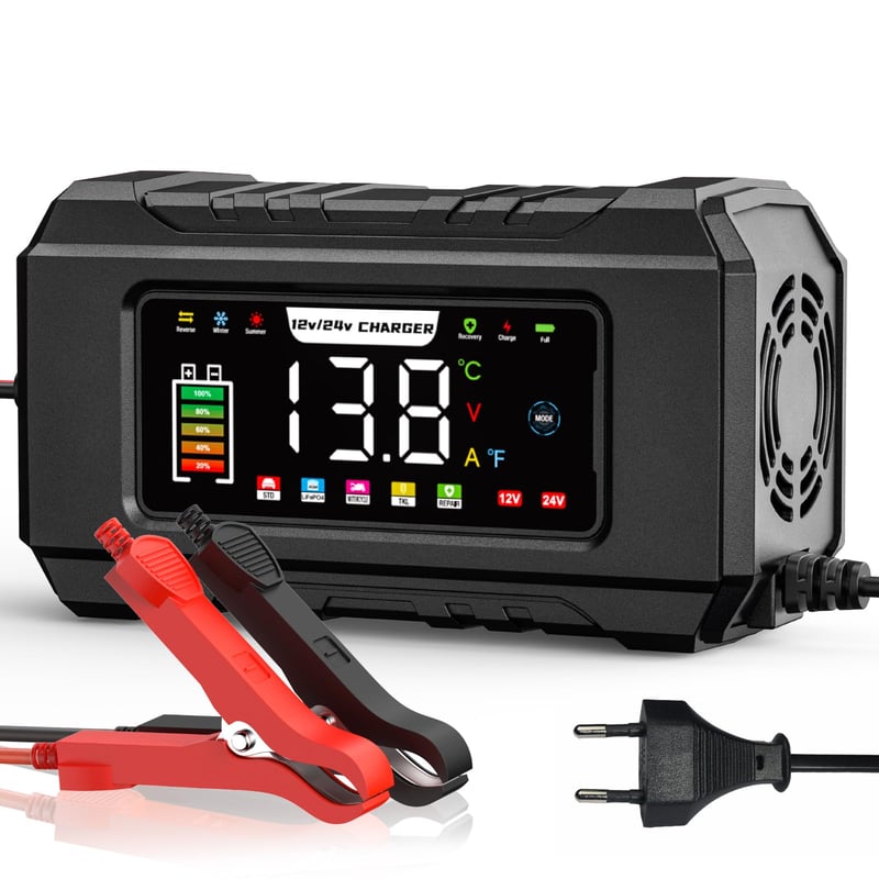 Inteligentná nabíjačka batérií Husgw 15A/8A 12V/24V s farebným displejom, teplotnou kompenzáciou, pre AGM, GEL, EFB, LiFePO4, Li-Ion, autá a motocykle