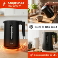 Dvojstenná rýchlovarná kanvica huslog HUS1073, 1,5 l, 2200 W, nehrdzavejúca oceľ – čierna 3