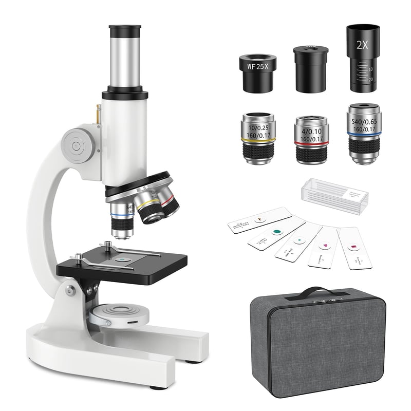 Microscop HUTACT pentru copii și adulți cu mărire 40-2000X, microscop biologic compus cu set de lamele și geantă de transport, pentru educație științifică