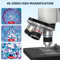 Microscop HUTACT pentru copii și adulți cu mărire 40-2000X, microscop biologic compus cu set de lamele și geantă de transport, pentru educație științifică 2