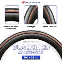 Anvelopă Cursieră Hutchinson Black Bird Allseason Aramid ProTech 700x28 Tubetype Pliabilă Negru/Tan 2