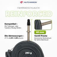 Duša na MTB bicykel Hutchinson Koloss 27,5 x 2,30-3,00 ventil Presta, hrúbka 0,9 mm, 48 mm, zosilnená, odolná proti prepichnutiu, čierna 2