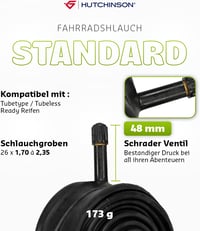 Hutchinson Standard Kerékpár Belső Gumi Presta Szelep 0,9mm 2db - 26x1.7, Schrader 2