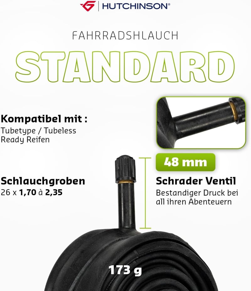 Hutchinson Standard Kerékpár Belső Gumi Presta Szelep 0,9mm 2db - 26x1.7, Schrader