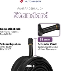 Hutchinson Standard Kerékpár Belső Gumi Presta Szeleppel 0,9mm - 700 x 37-50, Presta 2