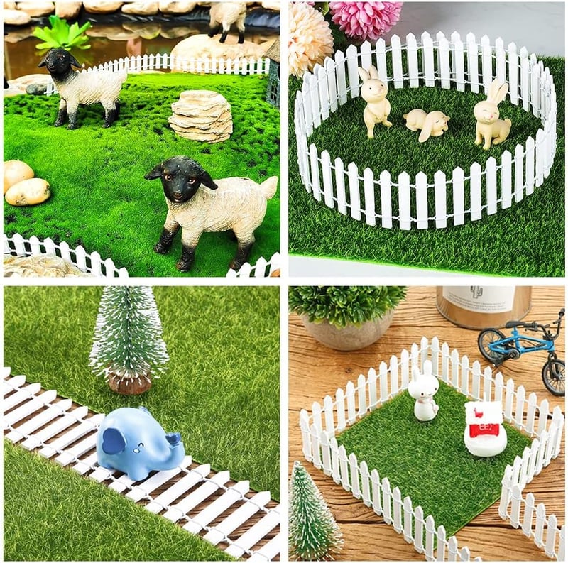 HUYUE Fehér Fa Mini Kerítés Kerti Dekorációhoz - Vágható Miniatűr Fakerítés Díszkerthez 100x5 cm