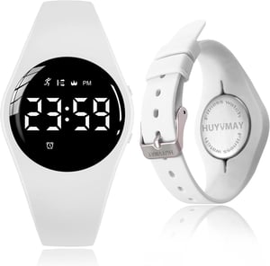 HUYVMAY Fitnesz okosóra fehér szíjjal lépésszámlálóval, kalóriaidőzítő és ébresztő, IP68 vízálló, app és Bluetooth nélkül női