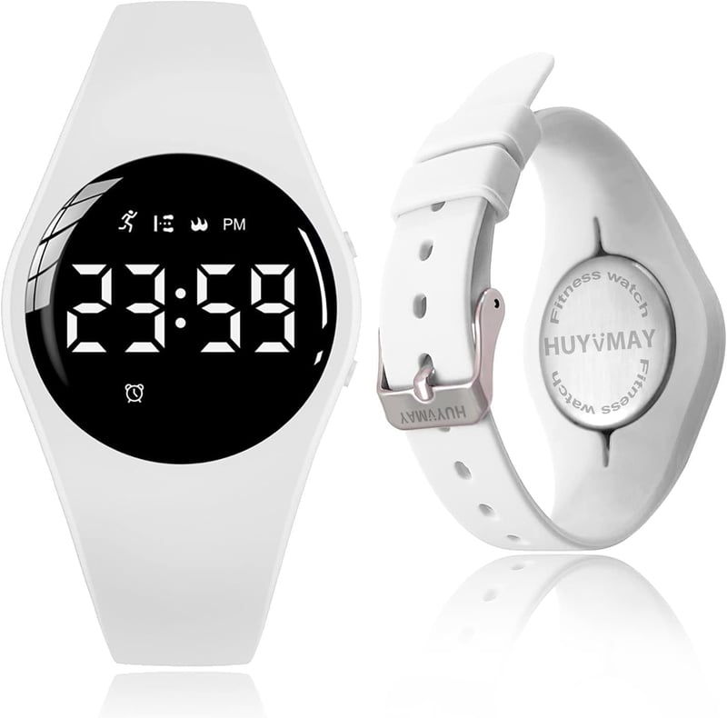 HUYVMAY Fitnesz okosóra fehér szíjjal lépésszámlálóval, kalóriaidőzítő és ébresztő, IP68 vízálló, app és Bluetooth nélkül női