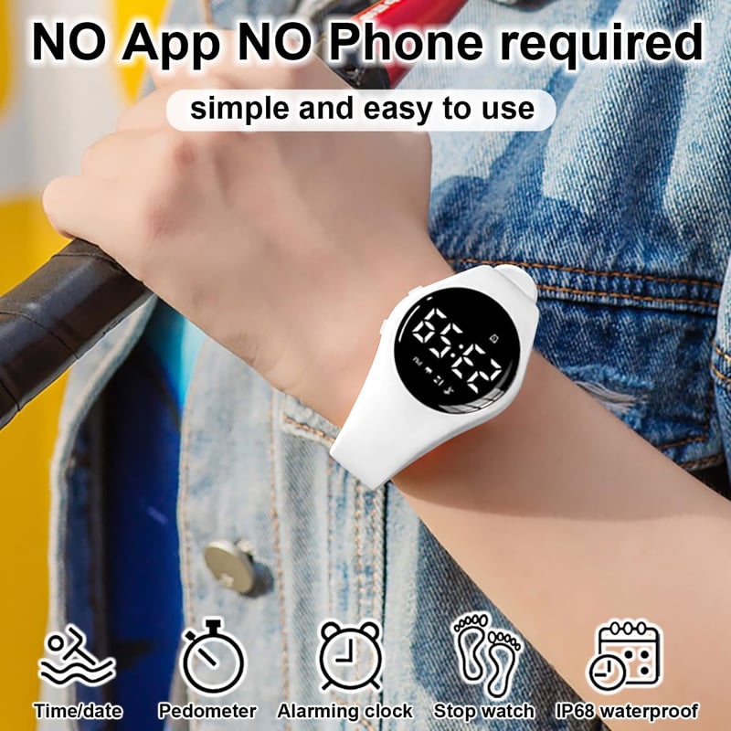 HUYVMAY Fitnesz okosóra fehér szíjjal lépésszámlálóval, kalóriaidőzítő és ébresztő, IP68 vízálló, app és Bluetooth nélkül női