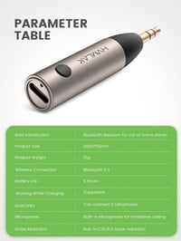 HVMLAK Bluetooth 5.3 Aux Adapter 3.5 mm Jack Csatlakozóval - Autós Kihangosító és Zenelejátszó, 6 Órás Akkumulátor, Kompakt Fém Ház 6