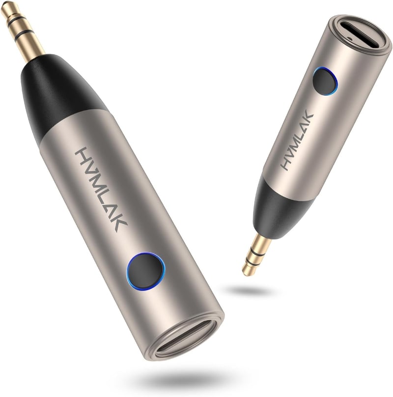 HVMLAK Bluetooth 5.3 Aux Adapter 3.5 mm Jack Csatlakozóval - Autós Kihangosító és Zenelejátszó, 6 Órás Akkumulátor, Kompakt Fém Ház