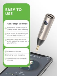 HVMLAK Bluetooth 5.3 Aux Adapter 3.5 mm Jack Csatlakozóval - Autós Kihangosító és Zenelejátszó, 6 Órás Akkumulátor, Kompakt Fém Ház 4