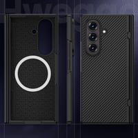Puzdro HWeggo pre Samsung Galaxy Z Fold 7 – Magnetický, tenký ochranný kryt z PU kože, s ochranou pántu, karbónová čierna, podpora bezdrôtového nabíjania 8