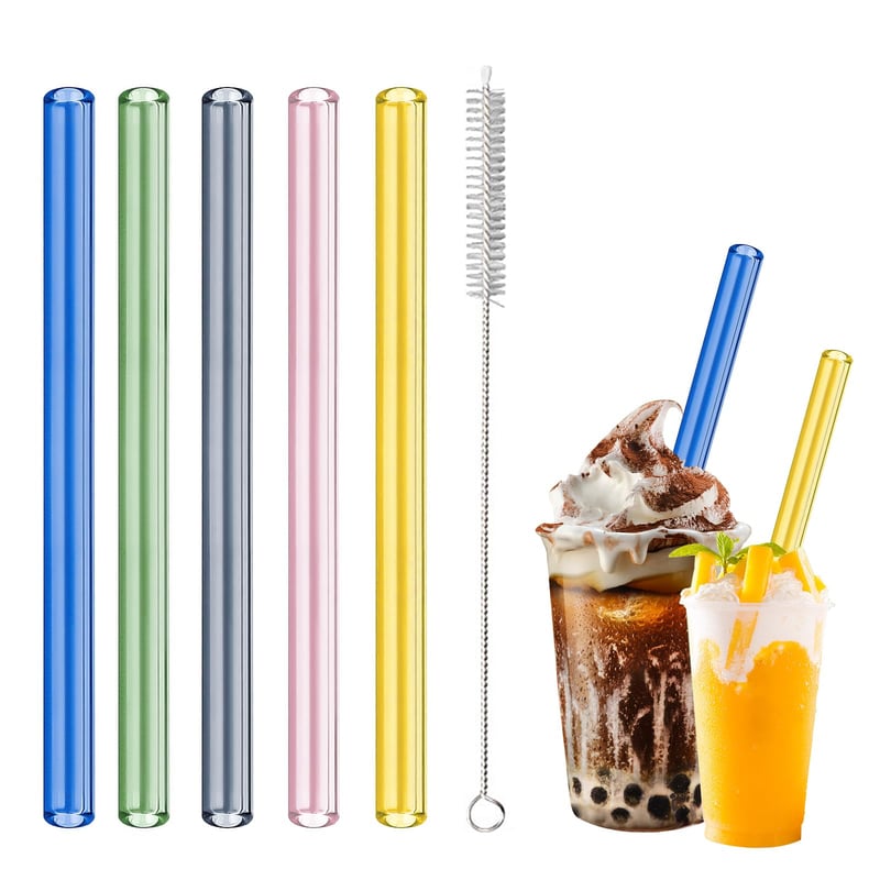 HXC sklenená slamka na bubble tea, 12 mm extra hrubá súprava farebných sklenených slamiek