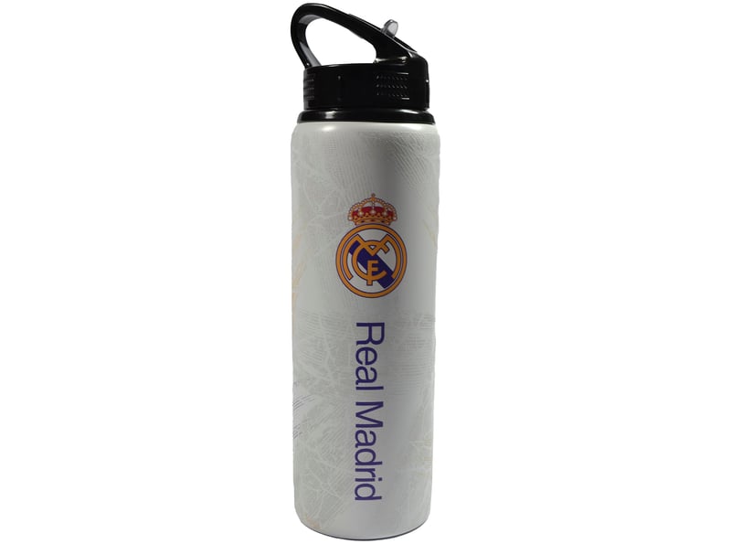 Hliníková fľaša na vodu Hy-Pro Real Madrid CF 750 ml so zabudovanou skladacou slamkou, nepriepustná, ľahká, futbalový darček