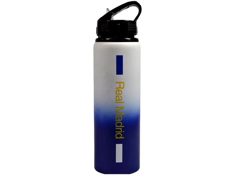 Bidon din aluminiu Hy-Pro Real Madrid CF 750 ml, design mat în gradient, cu pai pliabil, etanș, ușor, cadou fotbalistic