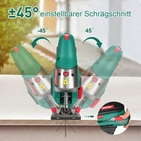 Fierăstrău pendular electric HYCHIKA 800W, adâncime de tăiere 110 mm, 800-3000 SPM, 6 viteze, laser, 0-3 poziții orbitale, 6 pânze de fierăstrău, unghi de înclinare -45°-45°, cu geantă de transport 6