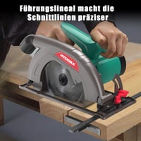 Ručná kotúčová píla HYCHIKA 1300 W, 4500 ot./min, 185 mm, hĺbka rezu 65 mm (90°) a 45 mm (45°), vodiaca lišta, zberač prachu, na rezanie dreva a plastu 6