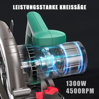 Ručná kotúčová píla HYCHIKA 1300 W, 4500 ot./min, 185 mm, hĺbka rezu 65 mm (90°) a 45 mm (45°), vodiaca lišta, zberač prachu, na rezanie dreva a plastu 2
