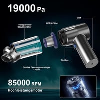 HYCHIKA Kézitartású Vezeték Nélküli Porszívó 19 kPa, 2600 mAh Akkumulátor, Autó és Kanapé Tisztításhoz 3