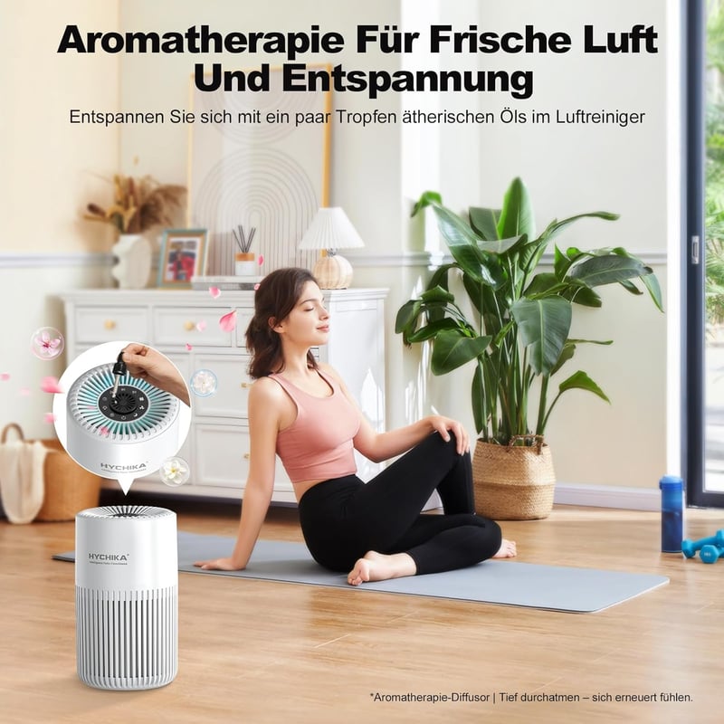 HYCHIKA Légtisztító allergiásoknak aromaterápiával, H13 HEPA szűrő, csendes 20dB, fehér