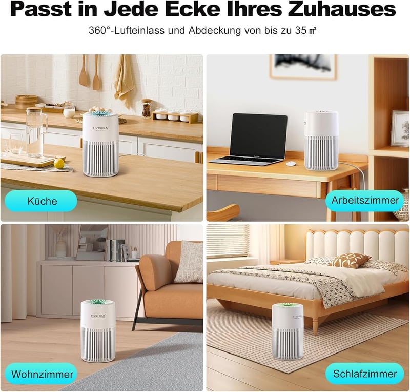 HYCHIKA Légtisztító allergiásoknak aromaterápiával, H13 HEPA szűrő, csendes 20dB, fehér