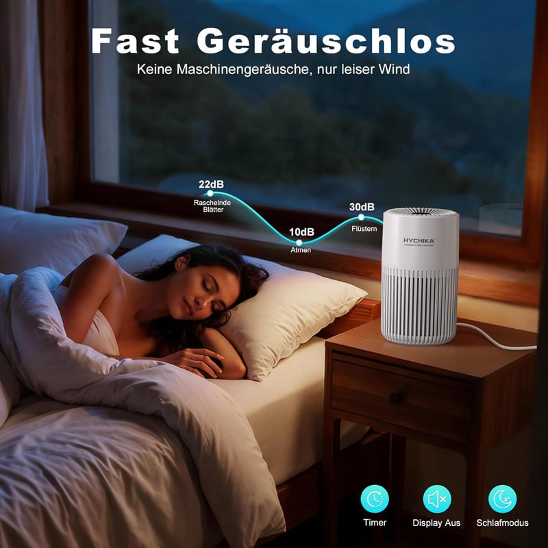 HYCHIKA Légtisztító allergiásoknak aromaterápiával, H13 HEPA szűrő, csendes 20dB, fehér