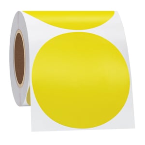 Okrúhle priame termálne samolepiace etikety Hycodest, 76 mm, žlté, 350 ks