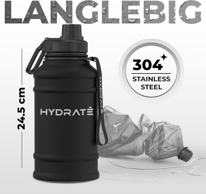 HYDRATE rozsdamentes acél kulacs 1,3 liter, BPA-mentes sportkulacs szivárgásmentes kupakkal