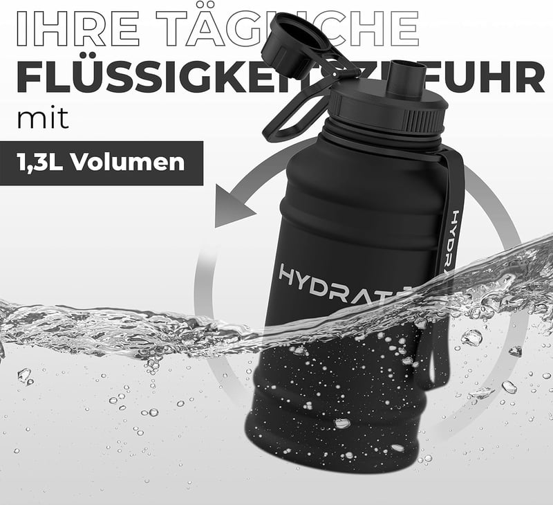 HYDRATE rozsdamentes acél kulacs 1,3 liter, BPA-mentes sportkulacs szivárgásmentes kupakkal
