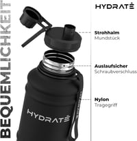 HYDRATE rozsdamentes acél kulacs 1,3 liter, BPA-mentes sportkulacs szivárgásmentes kupakkal 2